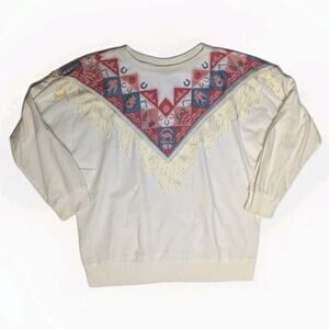 Vintage Circle T Cowgirls Southwestern Shirt Ivory Fringe Horseshoe U.S.A. Sz S